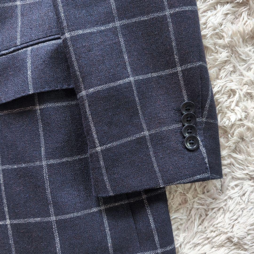 SAVILE ROW チェック柄ビジネスジャケット　AB5　綿麻　ビジカジ