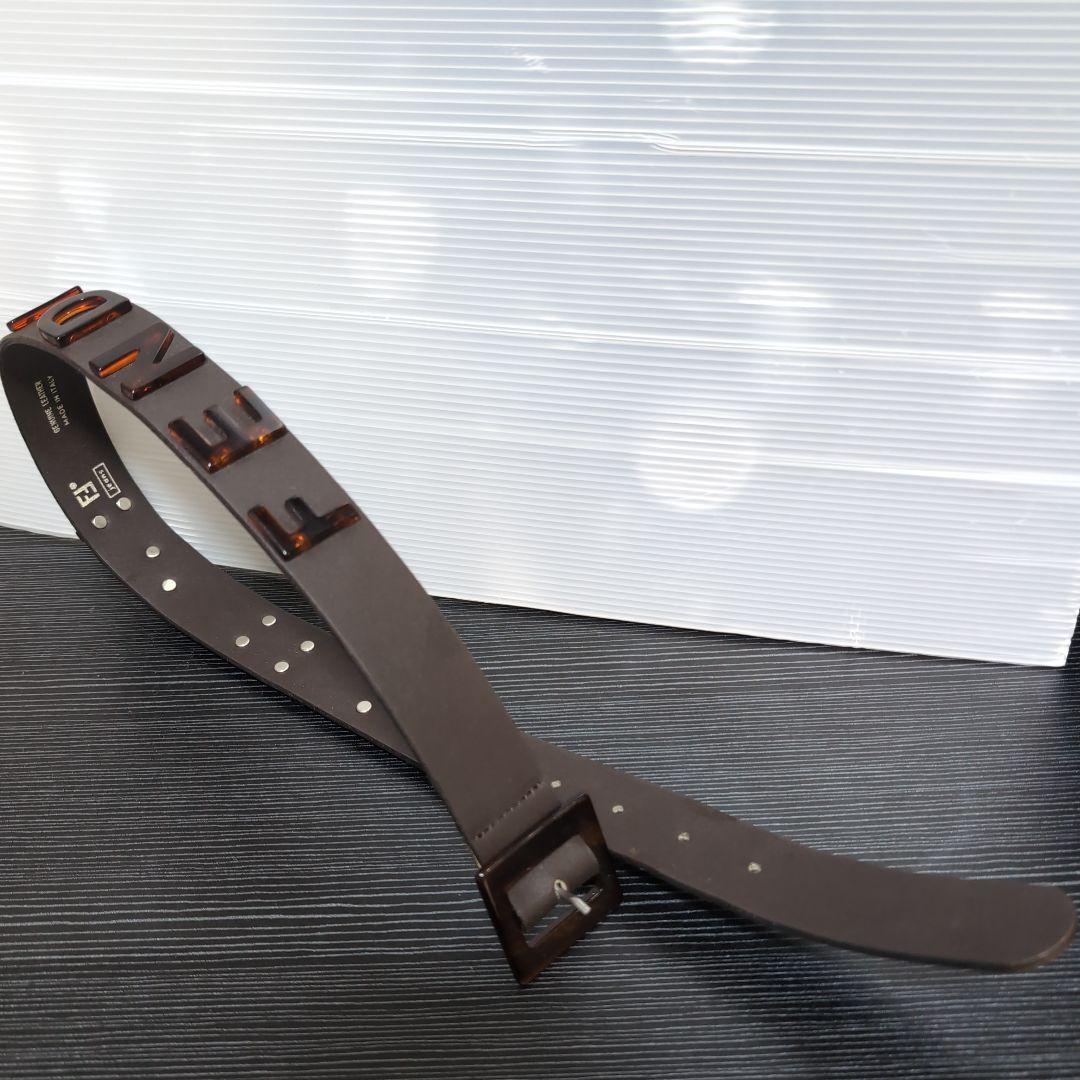 美品FENDI JEANS ロゴプレート レディースレザーベルト ダークブラウン