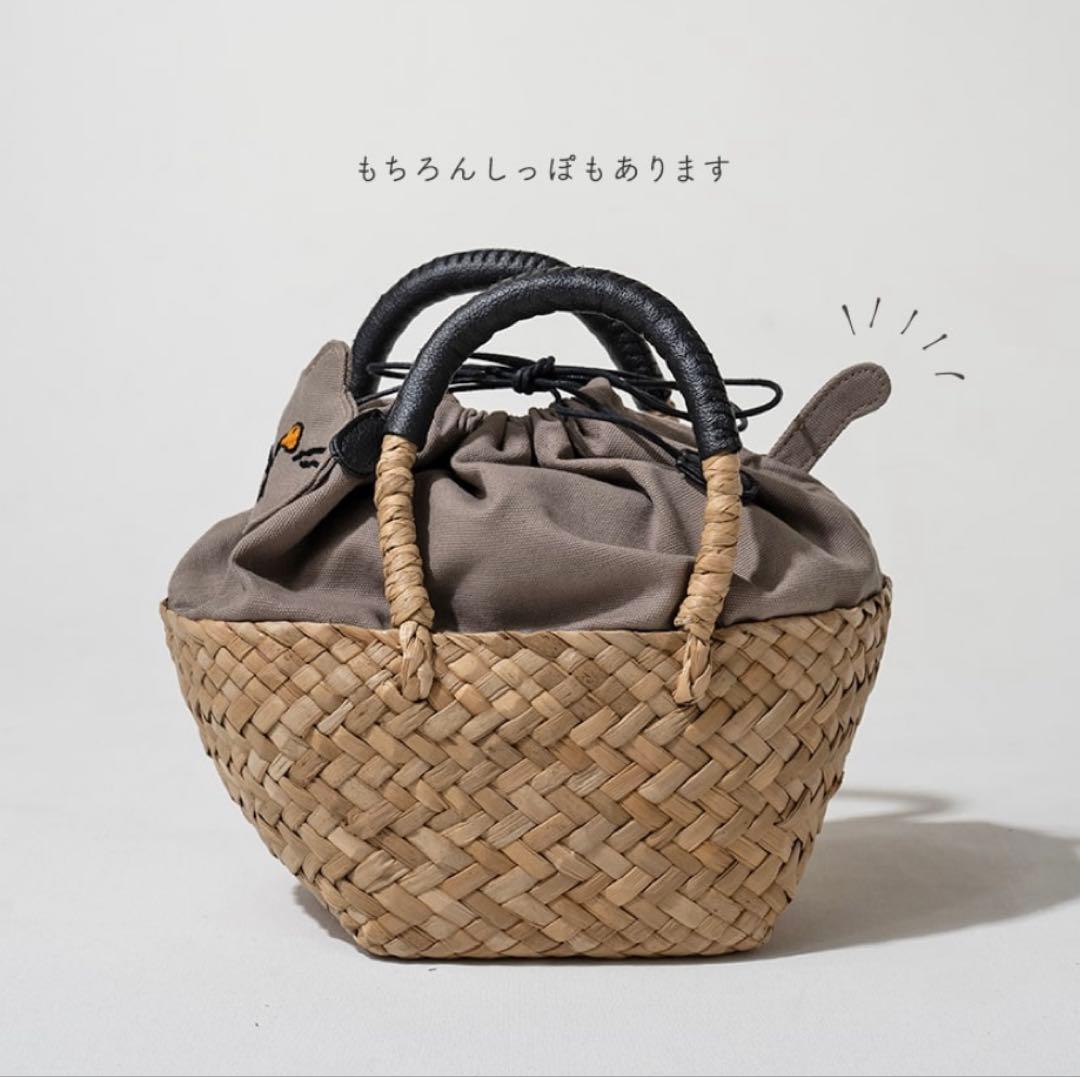 HAYNI 猫刺繍 かごバッグ　モカ　 (新品、未使用品)