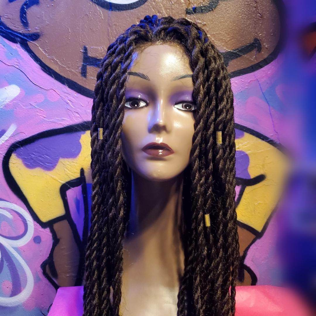 エボニーウィッグ ロング タイトロープウィッグ レースフロント 黒 ブラック