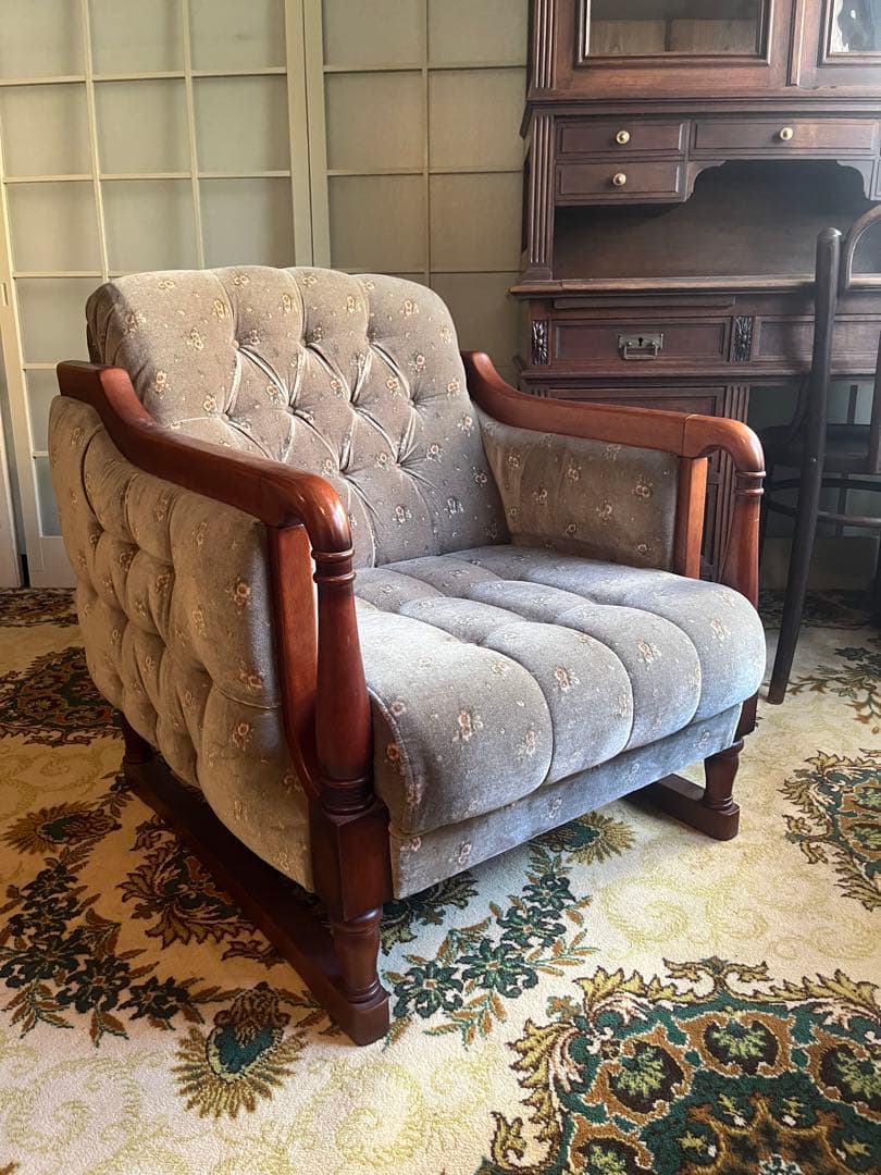 新象 シングルソファ 1P アンティーク 花柄 インテリア