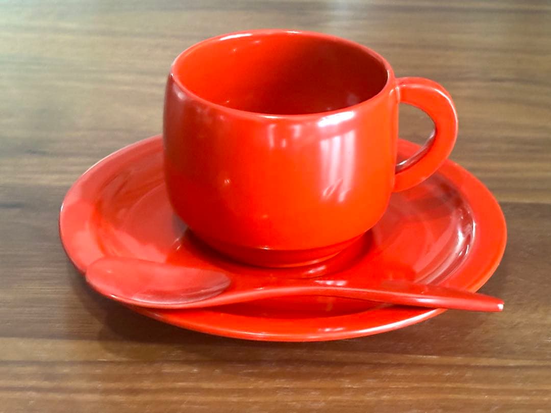 沖縄工芸品 琉球漆器 コーヒーカップ &ソーサー ペアセット スプーン付き 美品