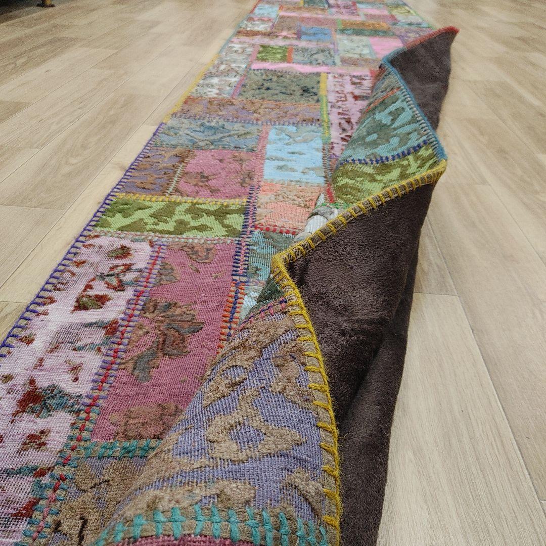 ペルシャ絨毯　手織り　オールド　パッチワーク　z173 497x80 cm