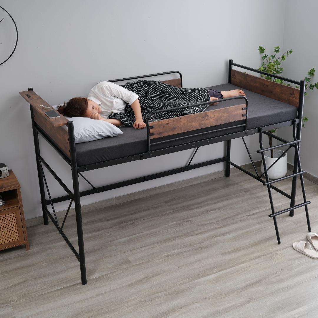 ロフトベッド パイプベッド シングル 耐荷重150kg高さ125cm ロータイプ