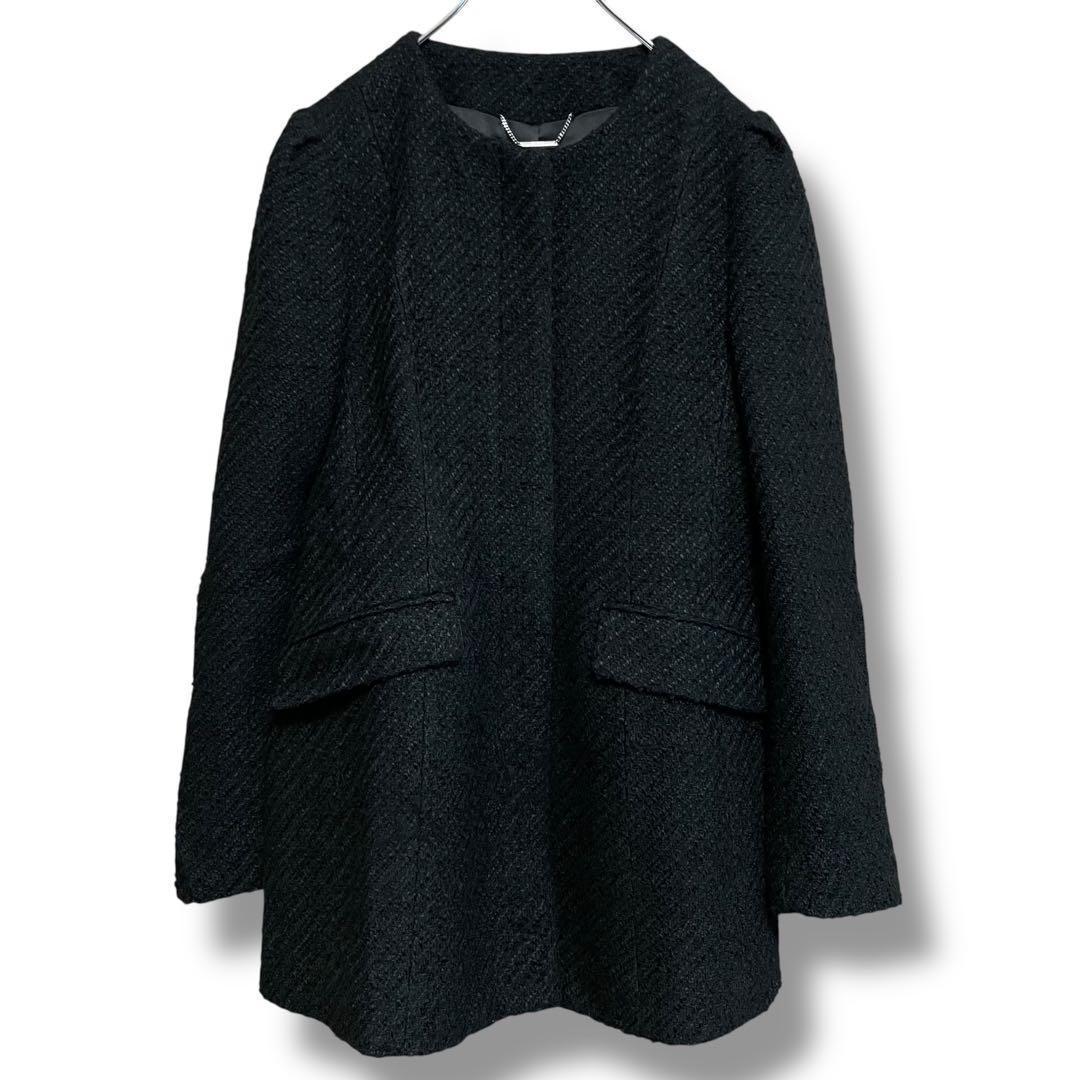 CELFORD セルフォードツイードペプラムノーカラージャケット ブラック 36