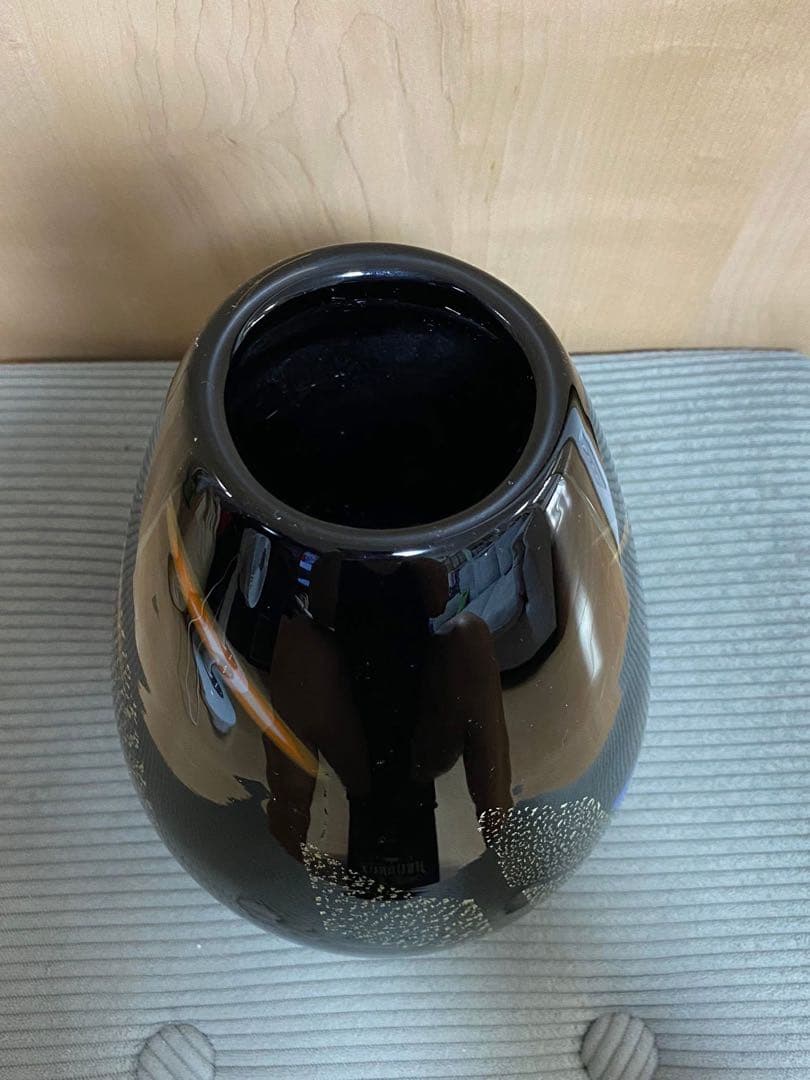 ブラック ガラス花瓶 モダンアート 約23cm