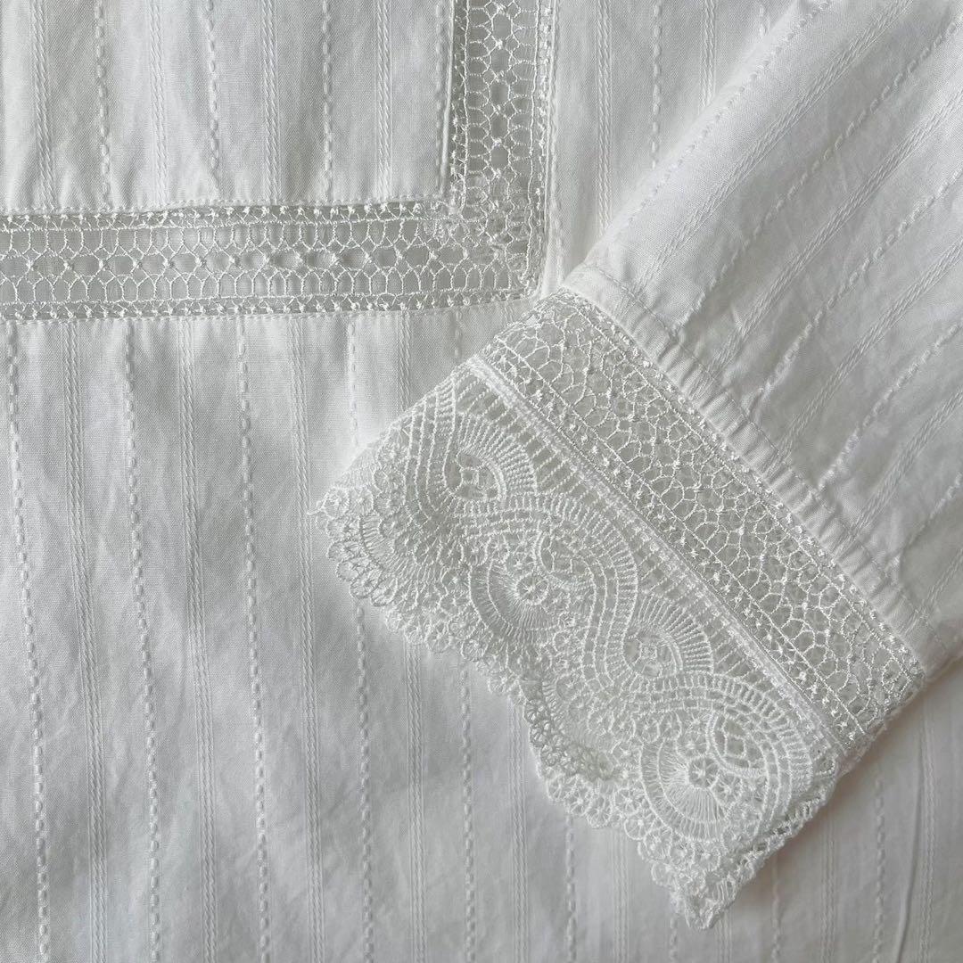 【新品未使用】ヌキテパ レトロレースブラウス ノーカラー 白 プルオーバー