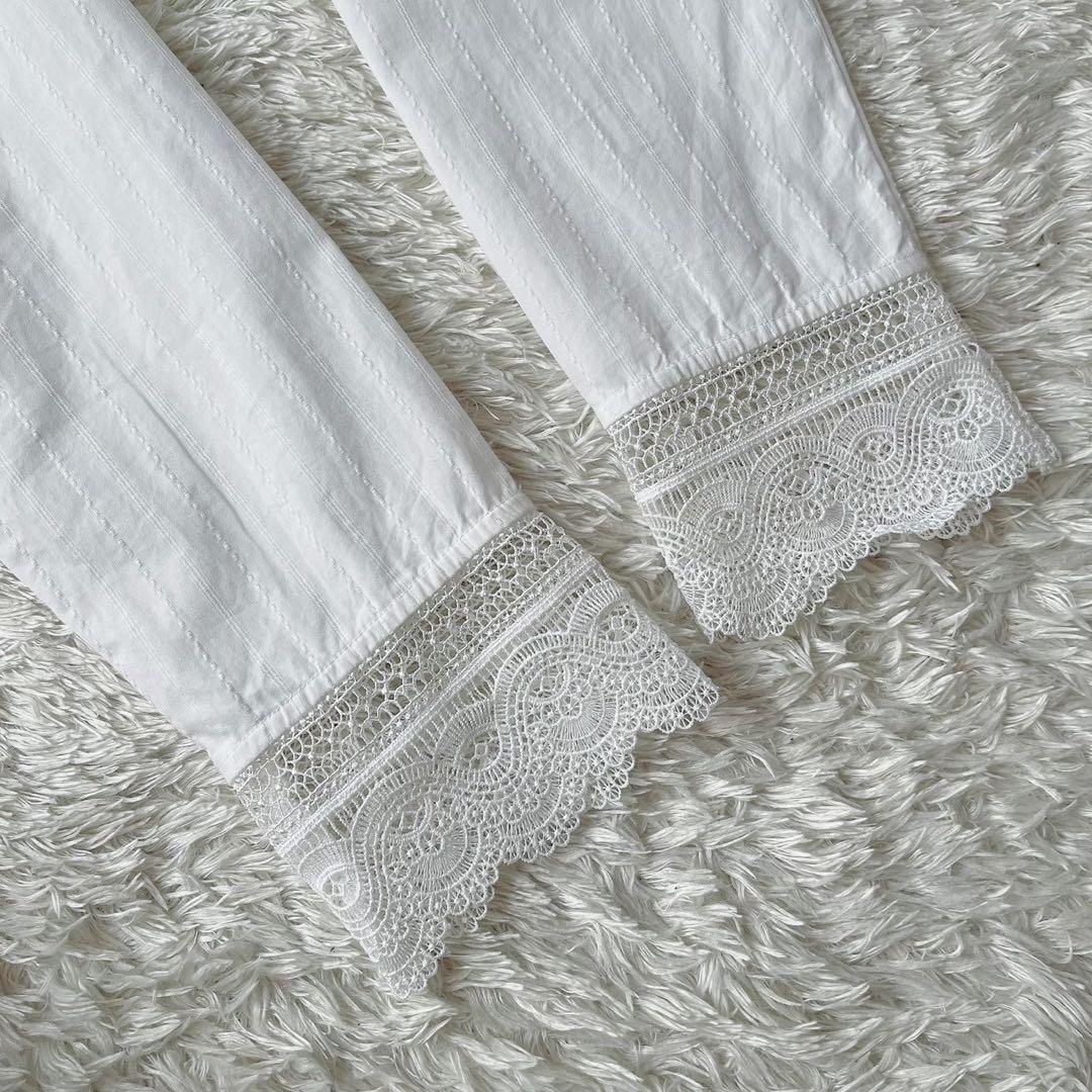 【新品未使用】ヌキテパ レトロレースブラウス ノーカラー 白 プルオーバー