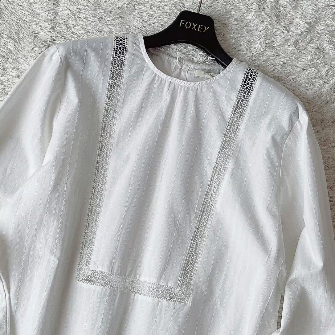 【新品未使用】ヌキテパ レトロレースブラウス ノーカラー 白 プルオーバー