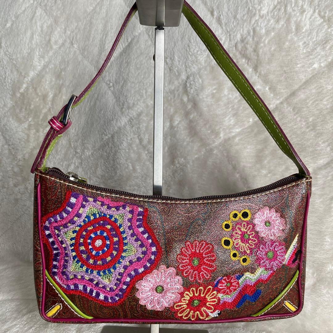 極美品　ETROエトロ　花柄刺繍ハンドバッグ　ペイズリー　ポシェット　イタリア製