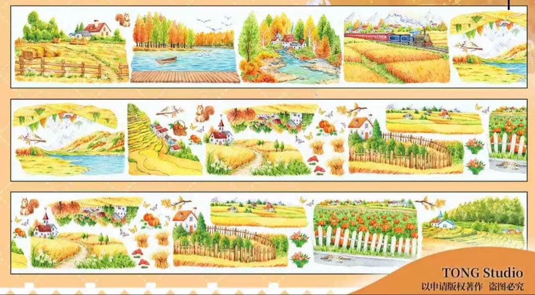 【8797】海外　マステ　5m巻売り　PETマスキングテープ　麦　秋　景色