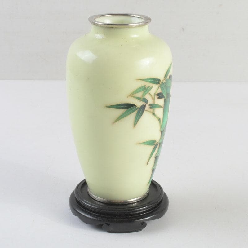 七宝焼　竹文　花瓶　唐木台・時代箱付　V　9462