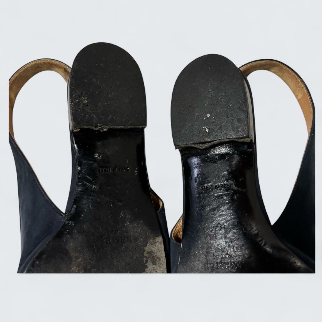 ケリー　HERMES ミュール　カデナ　フラットパンプス　24 濃紺　スエード