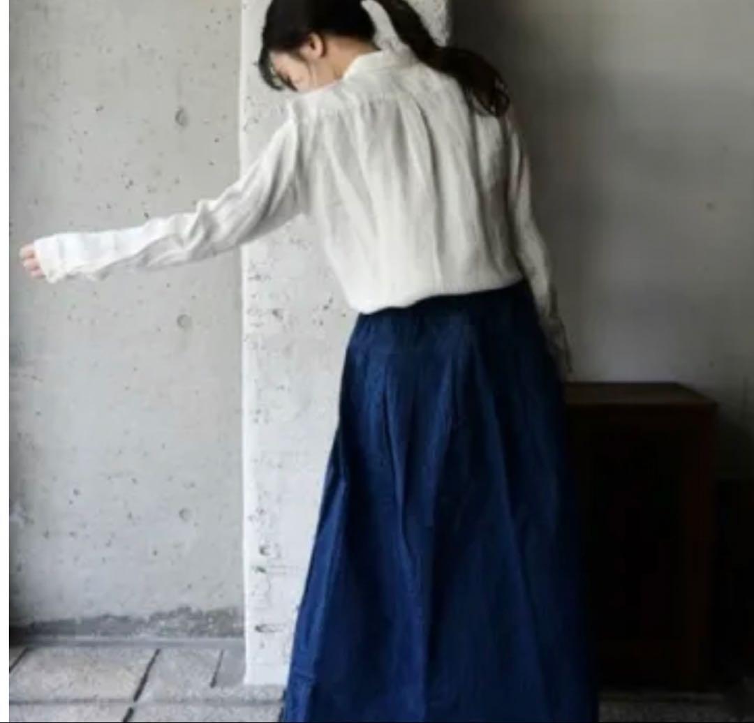 美品★ヤンマ産業　YAMMA リネン　丸襟長袖シャツ　オフホワイト