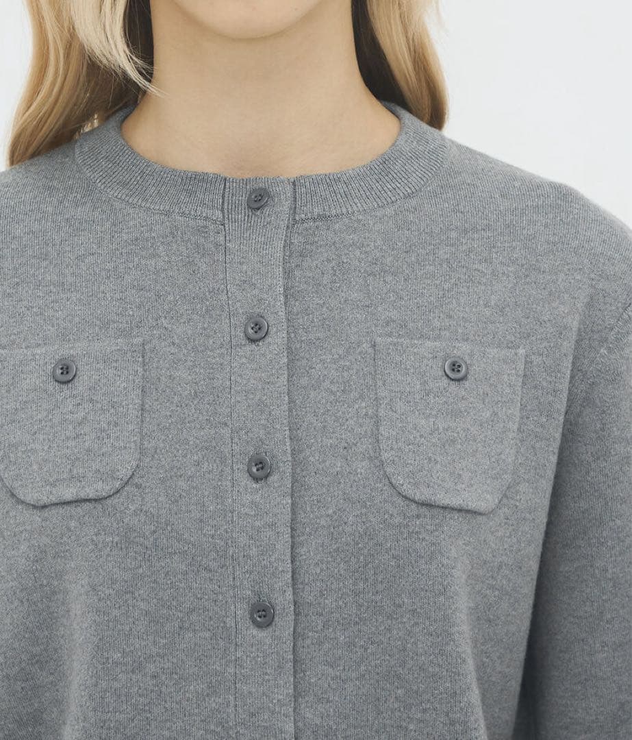 CABaN / コットンカシミヤ クルーネックカーディガン XS グレー