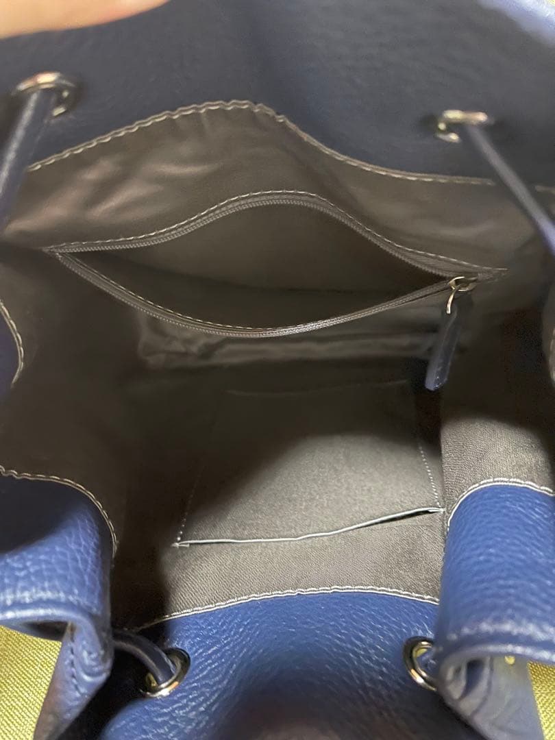 資*堂様 美品✨土屋鞄 クラルテ 巾着 ギャザーショルダー バッグ ネイビー フ