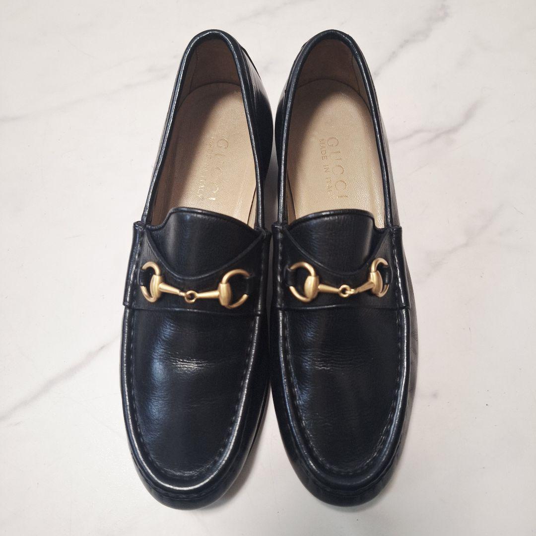 GUCCI グッチ ローファー 23 ホースビット ゴールド レザー ブラック