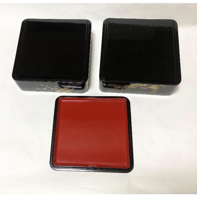 重箱 おせち 二段重 木製漆塗 梅に鶯沈金黒 6寸 18cm 漆器 アウトレット