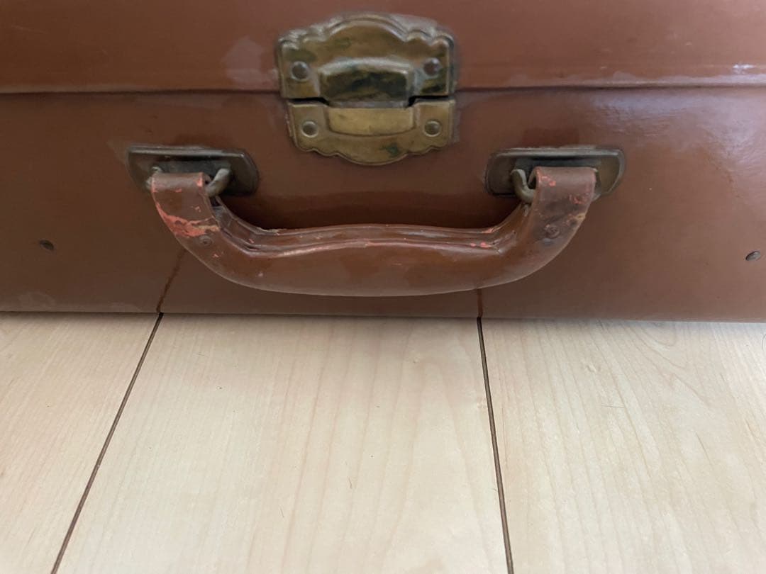 昭和レトロ ヴィンテージ トランク 本革調 内装ブルー 古道具