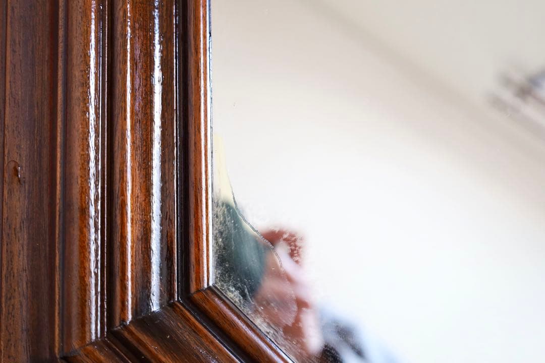 アンティーク雑貨【壁掛け　鏡　昭和レトロ　木彫り　八角形】