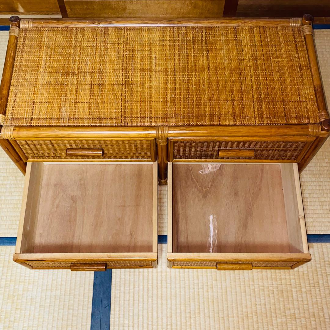 ラタン 籐 棚 チェスト 2段 4口 W90cm D41cm H40.5cm