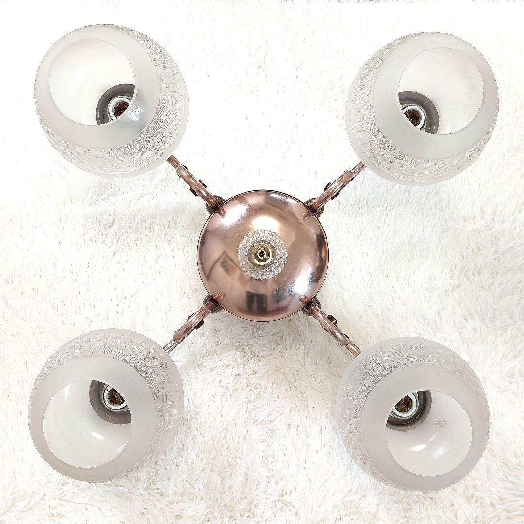 アンティークシャンデリア✨松下電工 ブロンズ仕上げ ガラス 4灯 送料込み