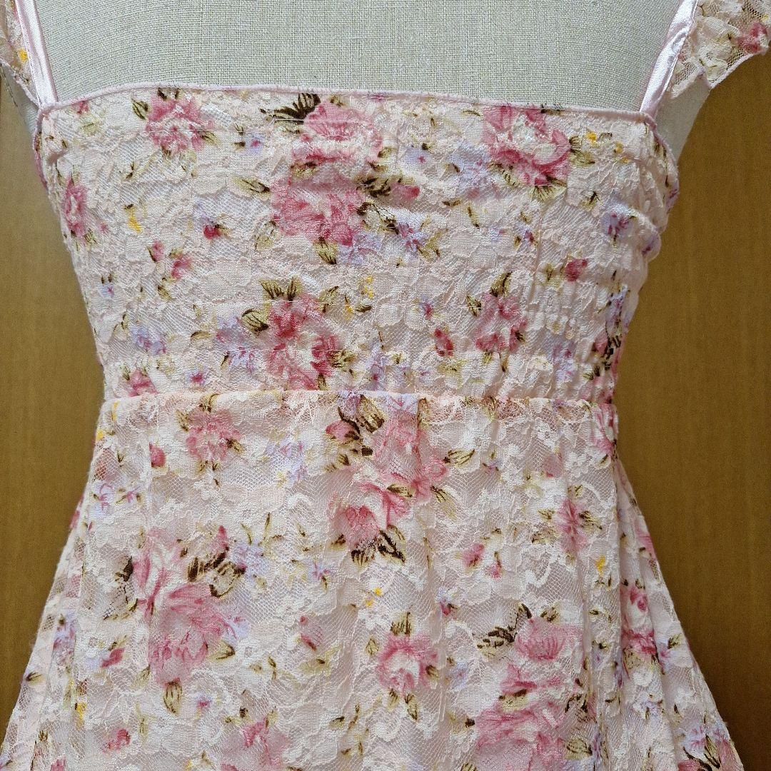 総レース花柄リボン付きキャミソール