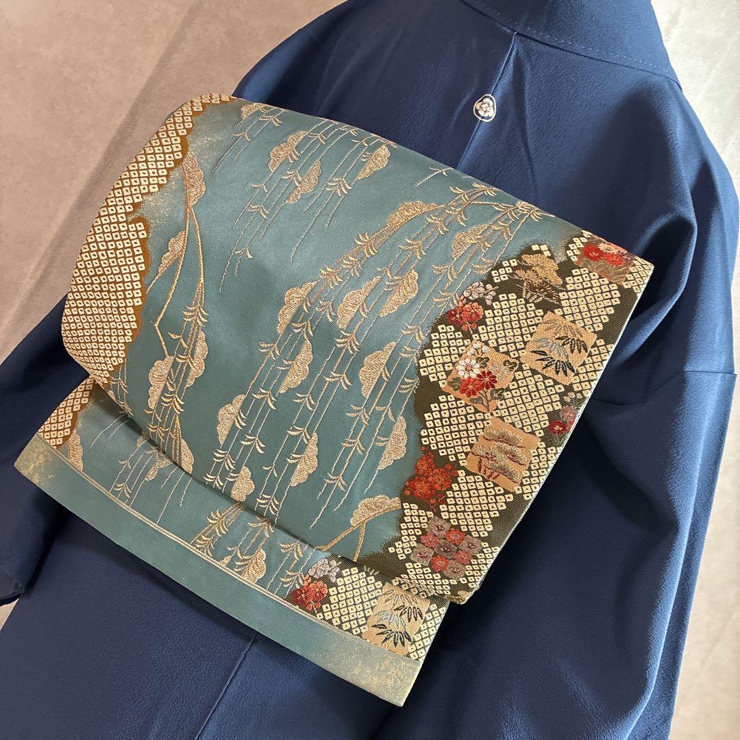 色無地　フルセット　着物　正絹　一つ紋　ブルー系　G4