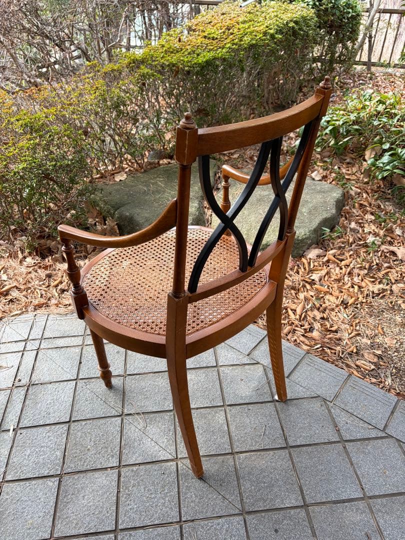 アンティーク 木製アームチェア クロスバック ランタン編み アールデコ 椅子