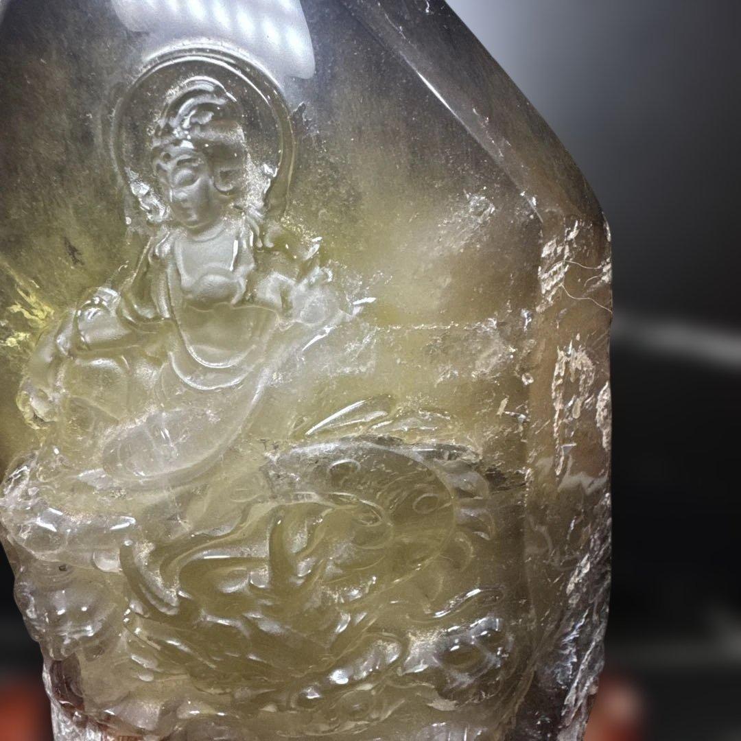【コレクション】スモーキーシトリン　観音彫物　台座付