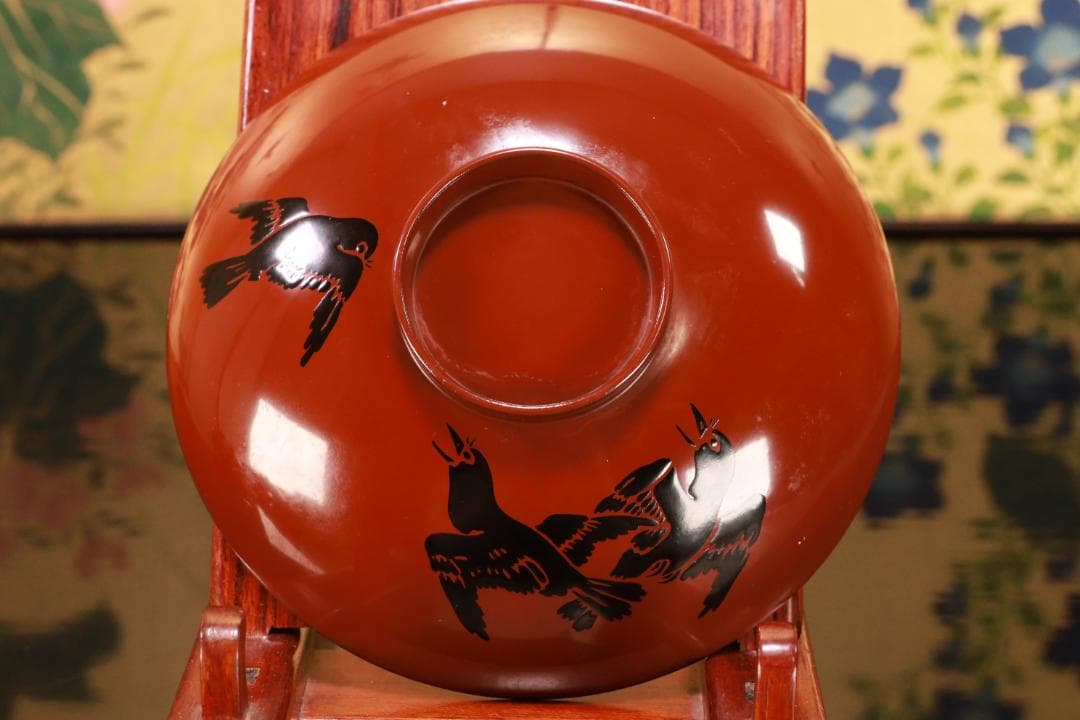 BJ103　時代輪島塗　烏漆絵　日乃出金蒔絵　煮物椀　五客　木製 吸物椀　菓子