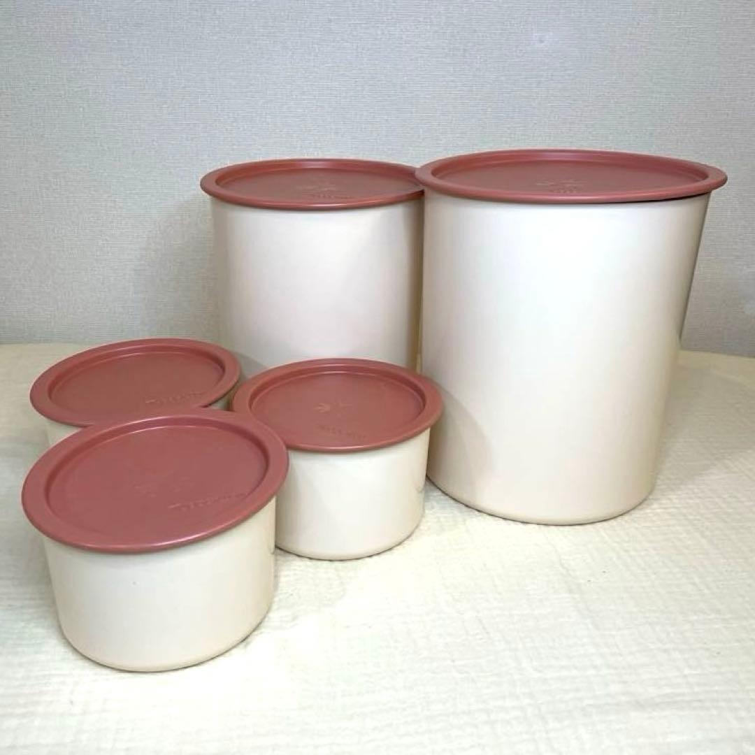 新品未使用 タッパーウェア ワンタッチキャニスター 丸型 保存容器 5個セット