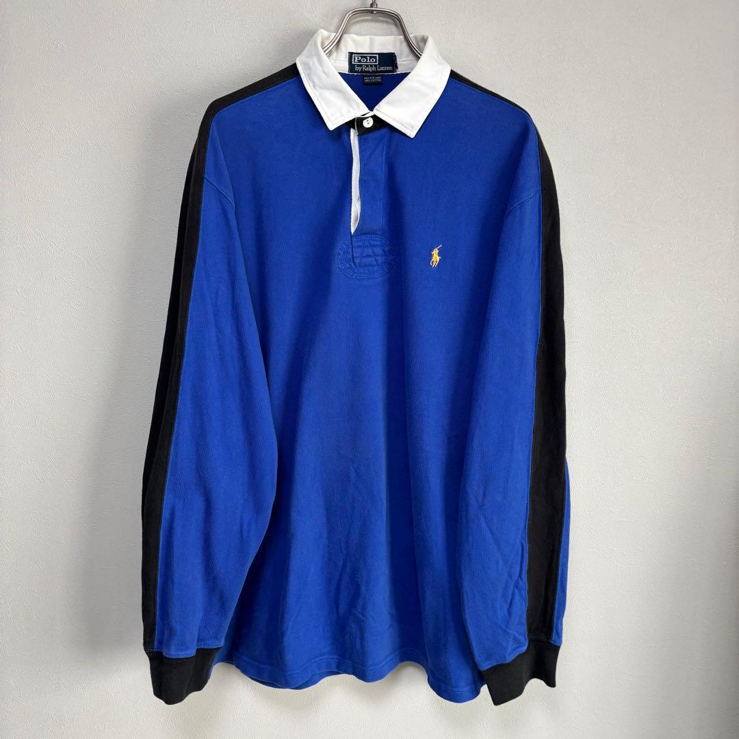 青 L POLO ポロ Ralph Lauren ラルフローレン長袖ラガーシャツ
