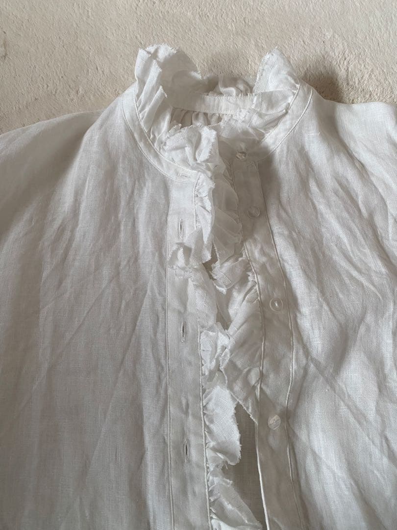 12closet リネンフリルブラウス ホワイト麻100%