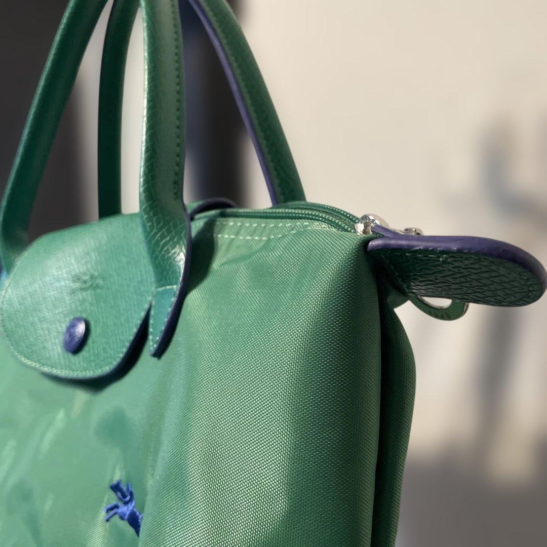Longchamp ルプリアージュ クラブ トップハンドルS グリーン×ブルー
