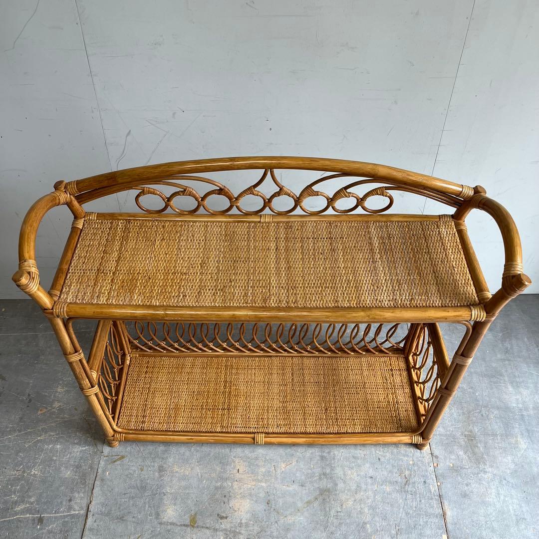 ヴィンテージ ラタン 籐 飾り棚 オープンラック チェスト 昭和レトロ z608