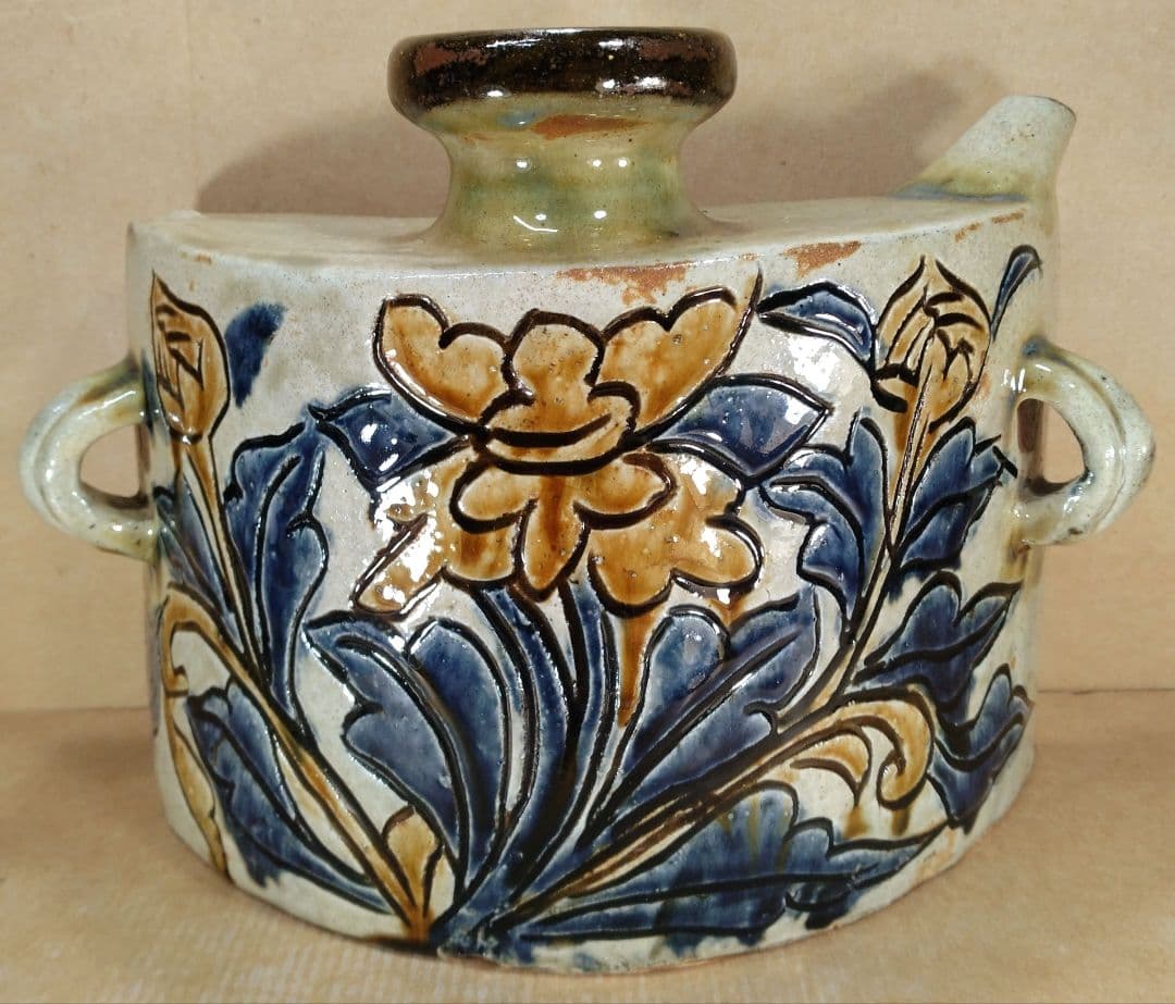 【本物保証】金城次郎 草花紋抱瓶 共箱 W28㎝ H20㎝ 人間国宝 壷屋焼美品