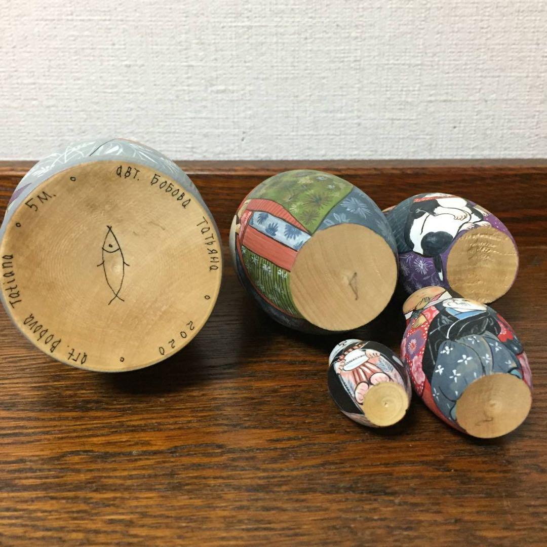ロシア雑貨☆着物マトリョーシカ(5P)和風猫 ボボワ作 オマケ付き♪