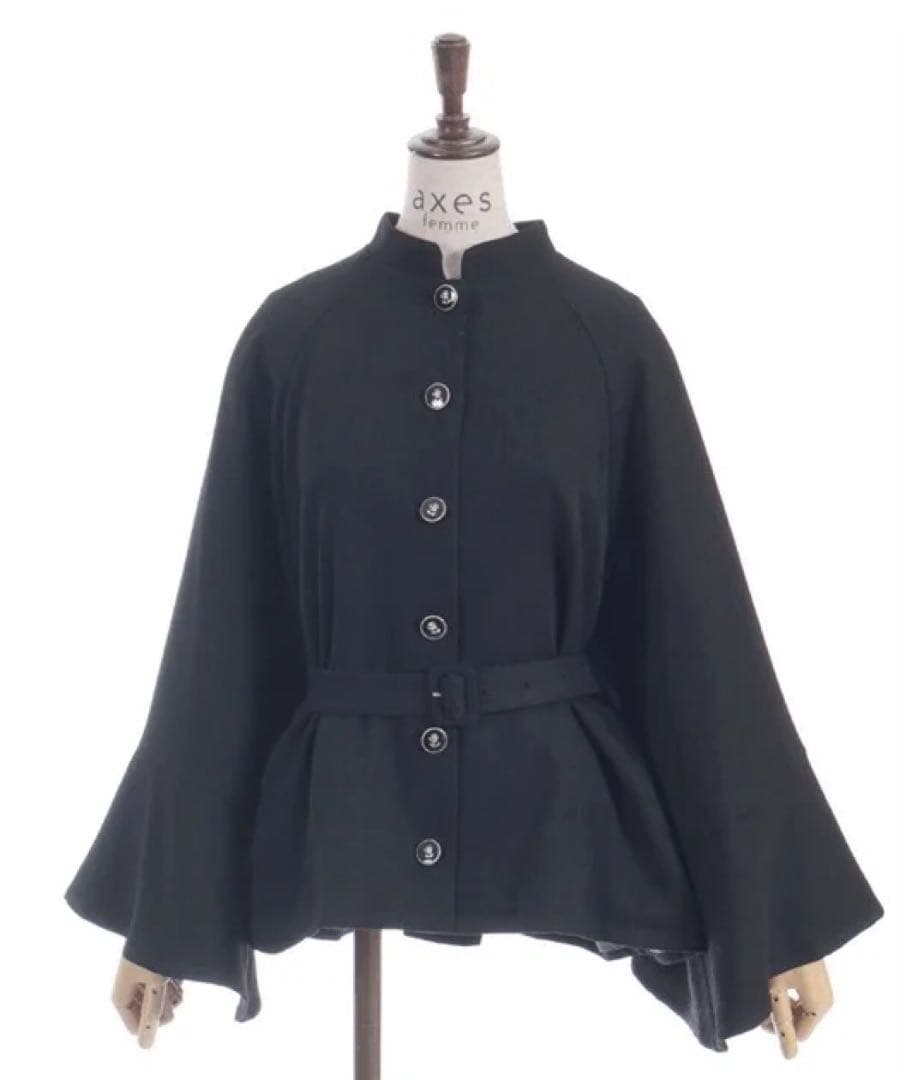 axes femme アクシーズファム　ケープ風フレアスリーブコート　黒