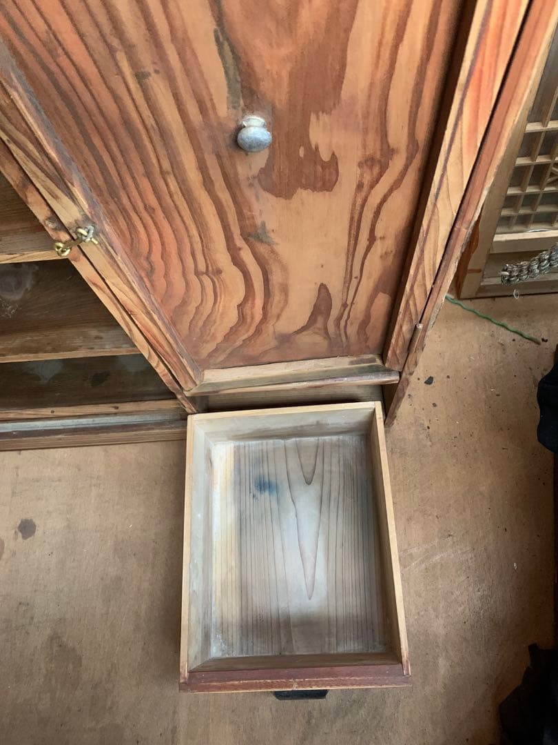 古い木味オールドパイン　収納棚8段引き出し1杯　古松木陳列ケース古食器家具