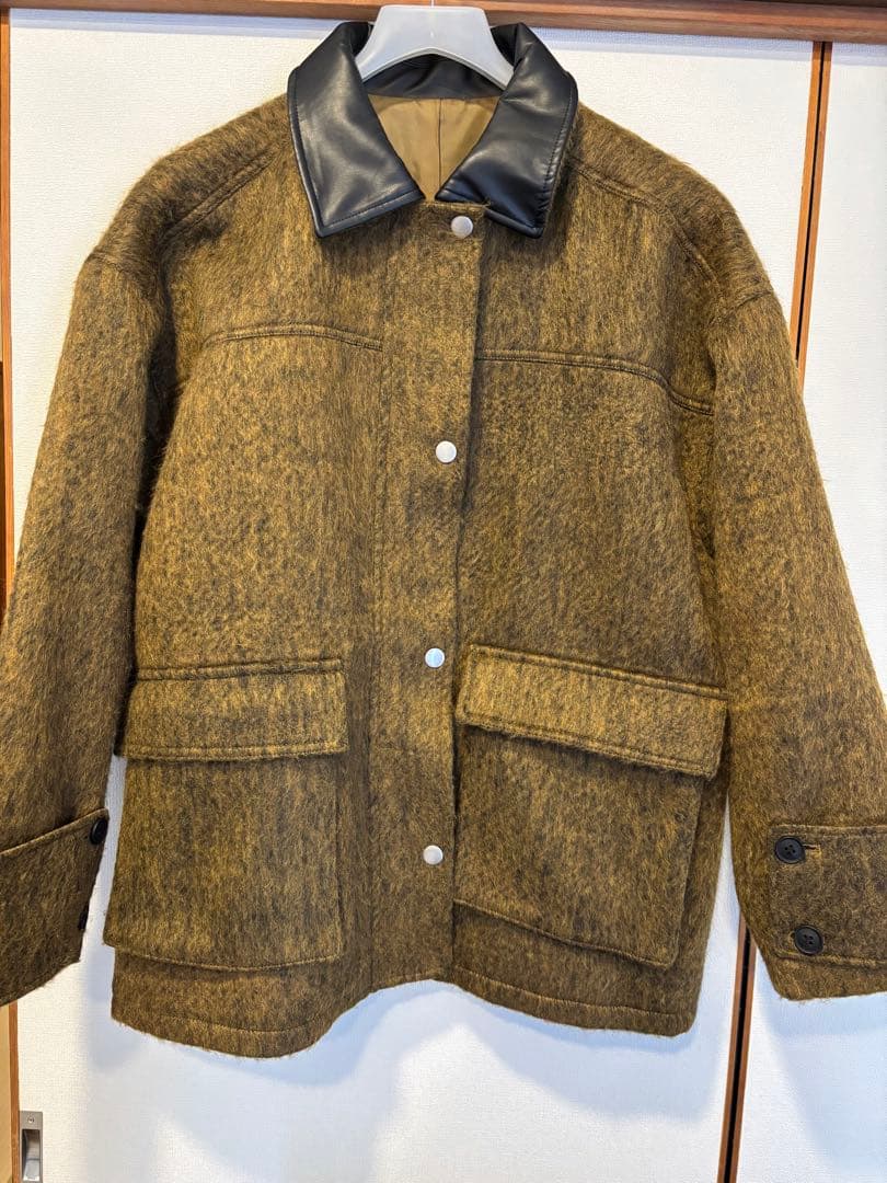 hellam レザーカラーシャギーコート マスタード