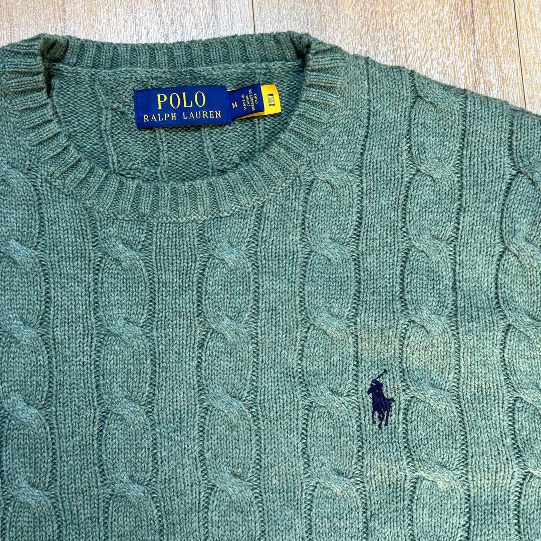 POLO RALPH LAUREN 長袖ケーブルニット グリーン 現行QRタグ