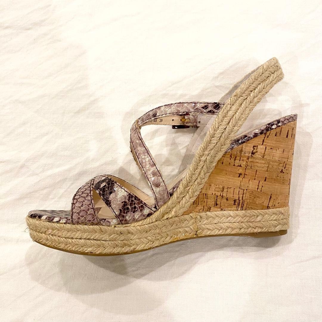 【超美品】PRADA プラダ ウェッジソール サンダル 39 パイソン柄