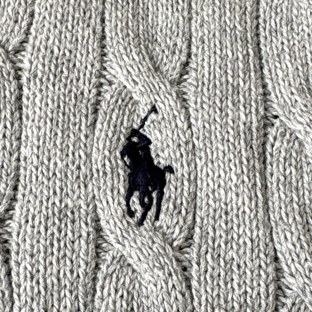 極美品☆ポロラルフローレン　ハーフジップケーブルニット　刺繍ポニー　近年　グレー