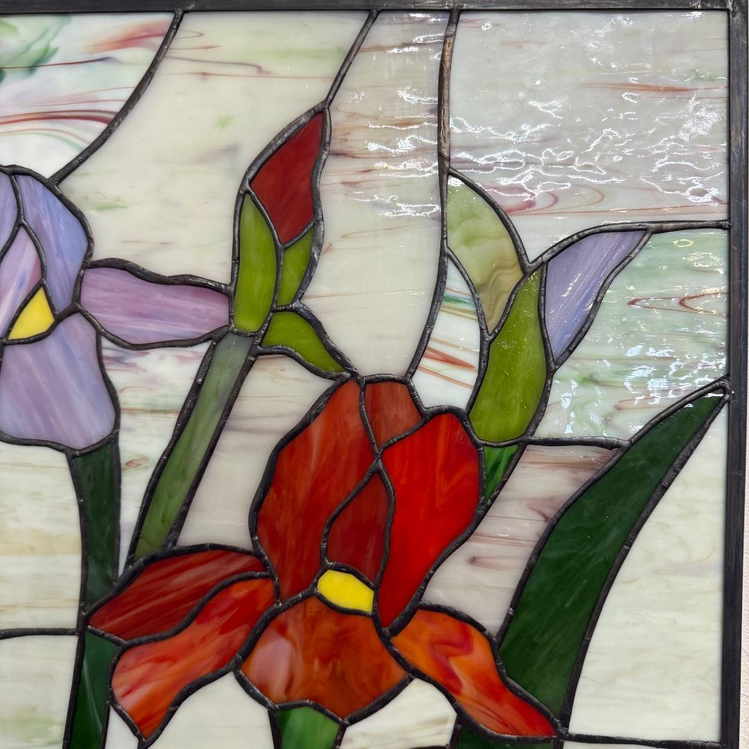 大判 ステンドグラス 50×75cm アイリス 額装 合金フレーム パネル