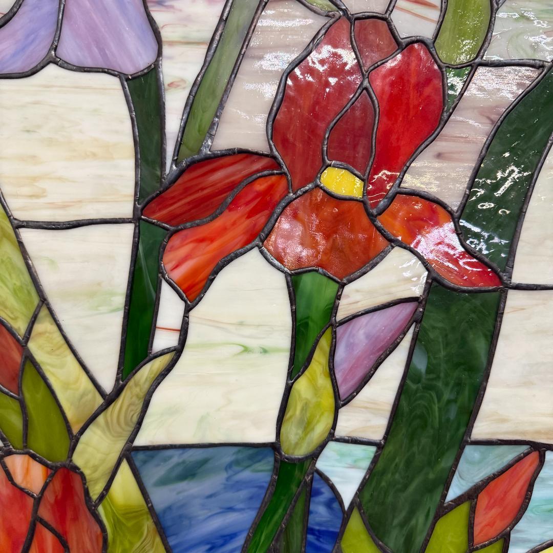 大判 ステンドグラス 50×75cm アイリス 額装 合金フレーム パネル