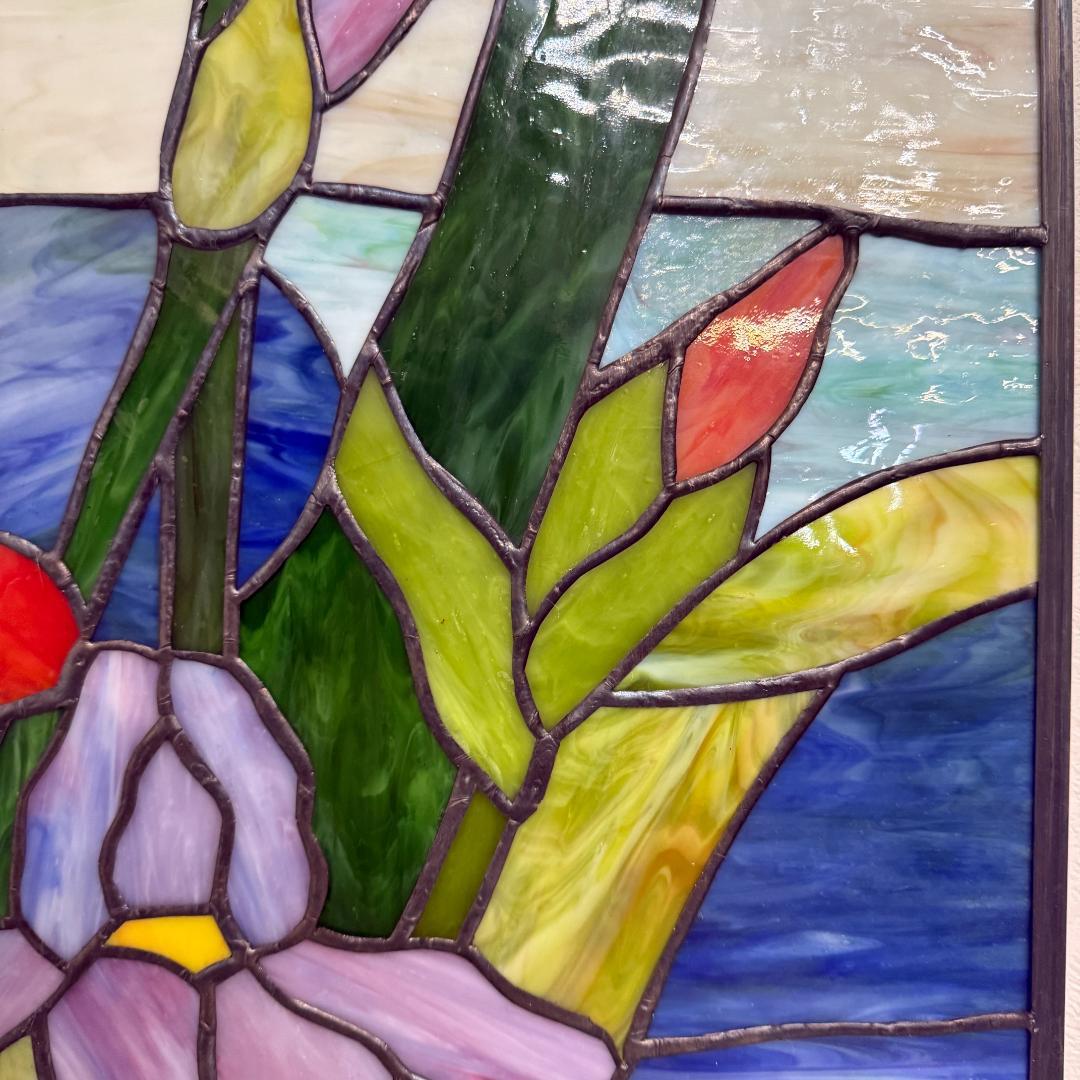 大判 ステンドグラス 50×75cm アイリス 額装 合金フレーム パネル