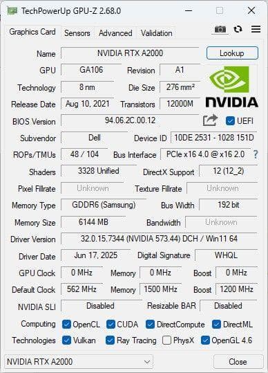 NVIDIA RTX A2000 動作確認済