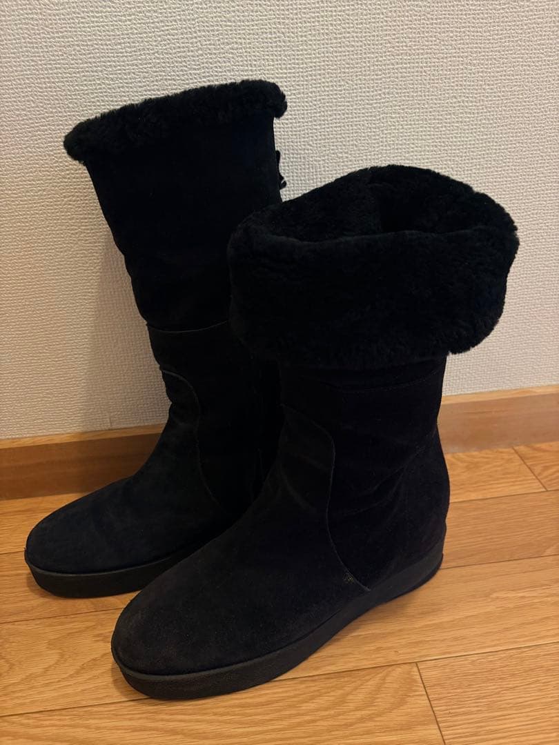 【中古】フェラガモ ロングムートンブーツ スエード 2way サイズ7ハーフ