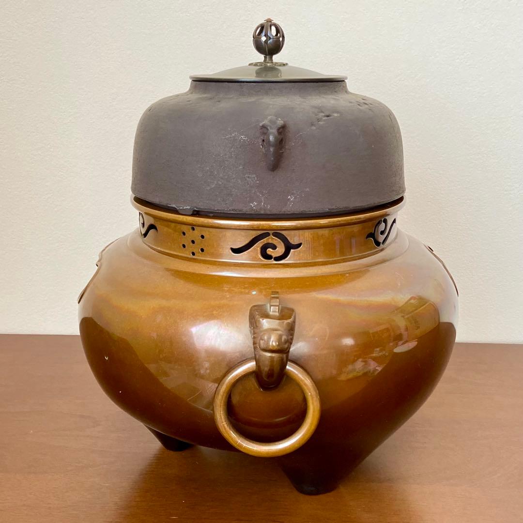 茶釜 唐銅鬼面風炉　金森紹栄　共箱入　人間国宝 高橋敬典釜添　茶道具　茶器